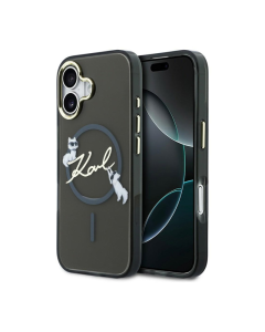 Maska za iPhone 17 Karl Lagerfeld IML Choupettes Karl Script Logo MagSafe crna