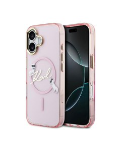 Maska za iPhone 17 Karl Lagerfeld IML Choupettes Karl Script Logo MagSafe pink