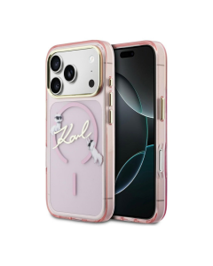 Maska za iPhone 17 Pro Max Karl Lagerfeld IML Choupettes Karl Script Logo MagSafe pink