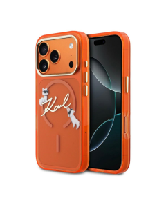 Maska za iPhone 17 Pro Max narandžasta Karl Lagerfeld IML Choupettes Karl Script Logo MagSafe