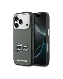 Maska za iPhone 17 Pro Karl Lagerfeld IML Karl & Choupette Peekaboo Logo MagSafe siva