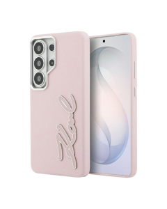Maska za Samsung S26 Ultra/ S948B Karl Lagerfeld Grained Signature Metal Resin Logo roze