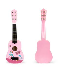 ECO TOYS Drvena gitara za decu sa metalnim žicama pink