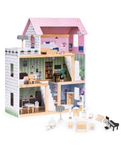 ECO TOYS Drvena kućica za lutke na 3 sprata i nameštajem - W06A413E