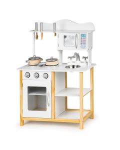 ECO TOYS Drvena kuhinja za decu sa dodacima, bela/braon - TK040A-WHITE
