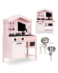 ECO TOYS Drvena kuhinja sa rernom i dodacima, roze