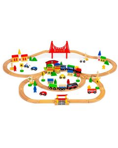 ECO TOYS Drveni set na baterije Železnička stanica, 90 delova - HM014665