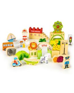 ECO TOYS Drvene edukativne kocke City zoo, 120 delova - HM015501