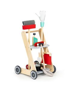 ECO TOYS Drveni set za čišćenje sa kolicima i usisivačem XXL