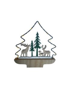 Drveni ukras sa lampicama Jelen i jelka, krem/zelena