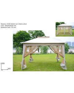 Gazebo tenda 3x3m, bež sa mrežom protiv komaraca - DSU24001451