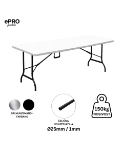 ePRO sklopivi baštenski sto 180x74x74cm, metal-plastika