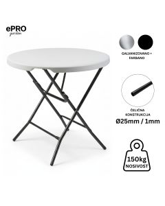ePRO sklopivi baštenski sto Ø80 74cm, metal-plastika