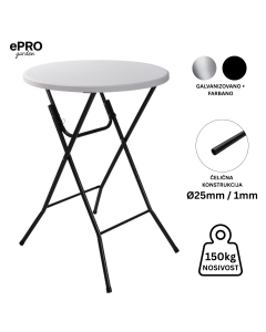 ePRO sklopivi baštenski barski sto Ø80 110cm, metal-plastika