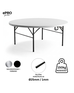 ePRO sklopivi baštenski sto Ø152 74cm, metal-plastika
