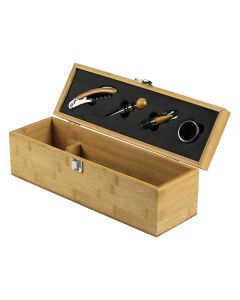 Vinski set BRUNELLO 4u1 u drvenoj kutiji - vadičep, čep, prsten i točilo, poklon set