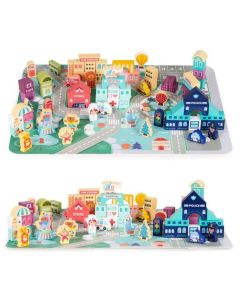 ECO TOYS Edukativne drvene kocke sa podlogom Grad, 121 deo - MA802