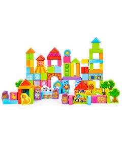ECO TOYS Drvene kocke za decu Farma, 100 delova - SR19004