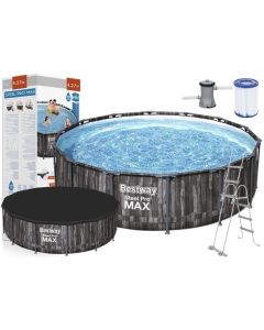 BESTWAY Bazen sa metalnim okvirom, merdevinama i filter pumpom 427x107cm Steel Pro max wood - 3941