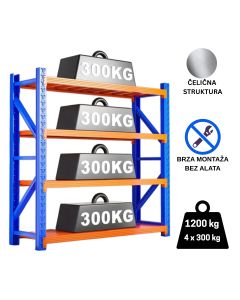 ePRO metalna montažna polica professional 200x200x60cm, metal-metal, 1.200kg (4x300kg) plava