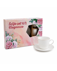 Elegance set belih šoljica za kafu sa tacnama sa zlatnim rubom, 6 kompleta