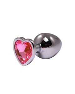 Srednji metalni analni dildo srce sa rozim dijamantom - ft001045