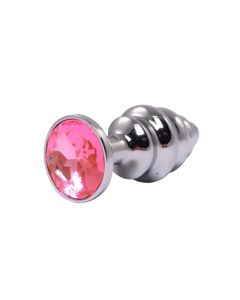 Mali rebrasti metalni analni dildo sa rozim dijamantom - ft001051