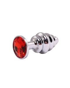 Mali rebrasti metalni analni dildo sa crvenim dijamantom - ft001052