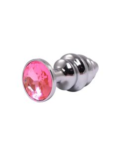 Srednji rebrasti metalni analni dildo sa rozim dijamantom - ft001054