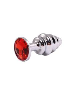 Srednji rebrasti metalni analni dildo sa crvenim dijamantom - ft001055