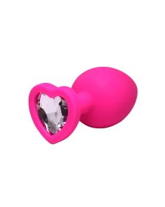 Veliki rozi silikonski analni dildo srce sa dijamantom - ft001077