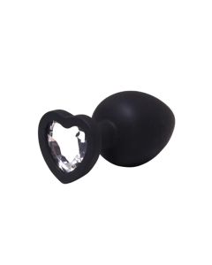 Srednji crni silikonski analni dildo srce sa dijamantom - ft001079