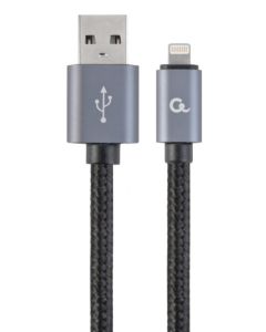 CCB-mUSB2B-AMLM-6 Gembird Cotton braided 8-pin cable with metal connectors, 1.8 m, black, blister