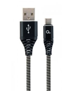 CC-USB2B-AMCM-2M-BW Gembird Premium cotton braided Type-C USB charging -data cable,2m, black/white