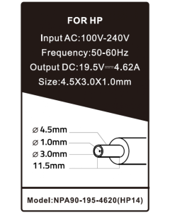 NPA90-195-4620 (HP14) Gembird punjac za laptop 90W-19.5V-4.62A, 4.5x3.0mm blue PIN