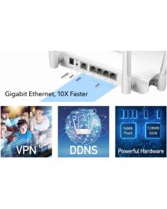 Cudy WR1300 AC1200 Dual Band 2.4+5Ghz MESH Wi-Fi Ruter 1W/4LAN Gbit,4x5dBi Wisp/AP/REP/TR