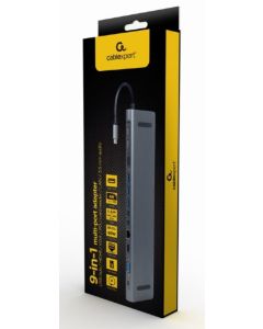 A-CM-COMBO9-01 Gembird USB Type-C 9-in-1 multi-port adapter USB hub+HDMI+VGA+PD+card reader+LAN+3.5m