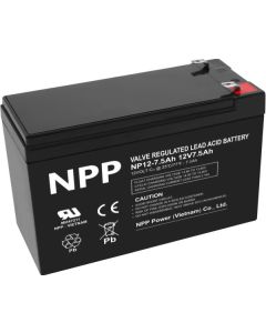 NPP NP12V-7.5Ah, AGM BATTERY,  C20=7.5AH, T1, 151x65x94x100, 2,07KG, BLACK