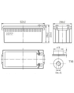 NPP NPG12V-200Ah, GEL BATTERY, C20=200AH, T16, 522x238x218x222, 52,8KG, Light grey