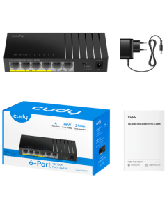 Cudy FS106P,6-Port 10/100M PoE+ Switch,4× FE with 802.3at/af Mode A PoE,2× Uplink FE,36W