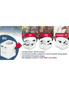 Travel adapter TPA-EU1A1C20-01-W Gembird Univerzalni, sa uzemljenjem 20W