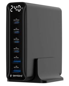 TA-UC-2A4C-PD240-01-BK Gembird 6-port 240 W GaN USB fast charger, black