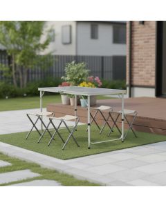 Sklopivi alu. kamp set sto i 4 stolice, 120 x 60 x 70 cm
