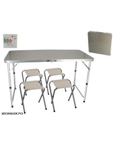 Sklopivi alu. kamp set sto i 4 stolice, 120 x 60 x 70 cm