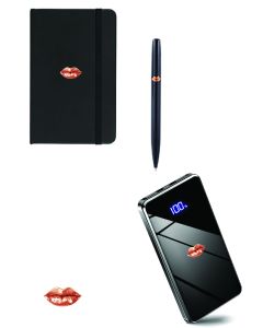 Poklon set rokovnik, olovka i power bank Usne