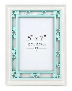 MKS Dekorativni ram za slike  – beli sa mint zelenim detaljima i srcima, 13 × 18 cm