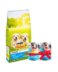 FRISKIES Suva hrana za pse Junior 15 kg + Gratis 2 x FRENDI Konzerve - 3538018