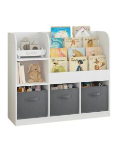 Dečiji organizator KINDER HOME,  3 tekstilne kutije, drveni, beli, Montesori
