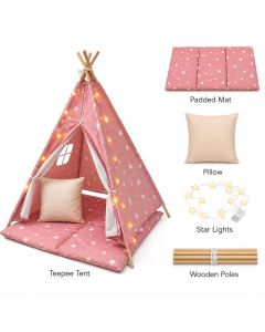 Dečiji pamučni šator KINDER HOME 100% pamuk, sa mekom podlogom za punjenje, jastukom i LED svetlima