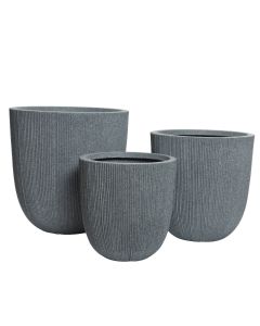 Saksija za terasu i baštu Lennox premium–  cilindrična, reljefna, set 3/1, siva, 44.5cm - KA850907